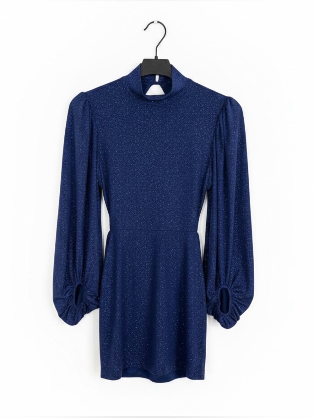 Lucy In The Sky Women’s Navy Blue Glitter Puff Sleeve Mini Dress NWOT Sz Small - Picture 6 of 11